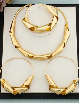 Luxury Gold Plated Dubai Jewelry Set For Women African Copper Twist Bold Design Earrings Necklace Bracelet Quality Jewelry Gift - Aliexpress - FashionsVida
