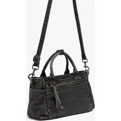 Bolso de mano estilo tote vaquero con varios compartimentos y cierre de cremallera en liso