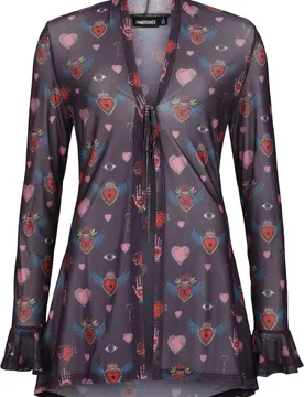 Rockabilly Cardigan - Alchemy Hearts Long Cardigan - S bis XL - für Damen - Größe L - multicolor - Frauen - female - Jawbreaker - FashionsVida