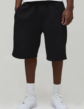 Mens Tall Basic Baggy Fit Jersey Short - Black Cotton - Size Large - boohooMAN - FashionsVida