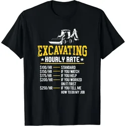 Excavating Hourly Rate Funny Graphic Tee Crew Neck Short Sleeve Cotton T-Shirt for Men