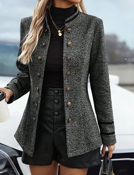 Chaqueta informal de doble botonadura con cuello de pie, otoño XL - Shein - FashionsVida