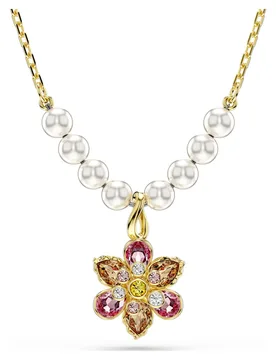 Pendente Idyllia, Crystal Pearl, Taglio misto, Fiore, Multicolore, Finitura oro 18K OS - Swarovski - FashionsVida