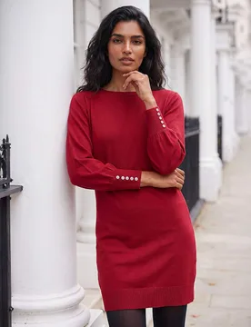 Knitted Knee Length Jumper Dress Red female - Roman - FashionsVida