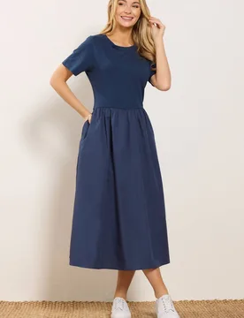 Women's Short Sleeve Cotton Midi Dress in Mid Navy Size: 20 - Mid Navy - Size: 20 - M&Co - FashionsVida