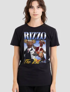 Women's The Muppets Rizzo The Rat Homage T-Shirt, Black Size: Medium - Black - Size: M - Disney - FashionsVida