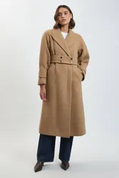 Women's Wool Belted Maxi Trench Coat in Camel Size: 14 - Camel - Size: 14
