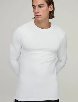 Herren Essentielles Muskelbetontes Langarm-Oberteil White Größe Large - boohooMAN - FashionsVida