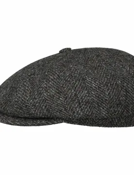 Hatteras Herringbone Tweed Flat Cap by - anthracite-mottled - Size: 63 cm - Stetson - FashionsVida