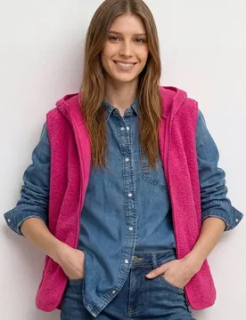Teddy-Weste mit Kapuze und Zipper female Pink - Street One - FashionsVida