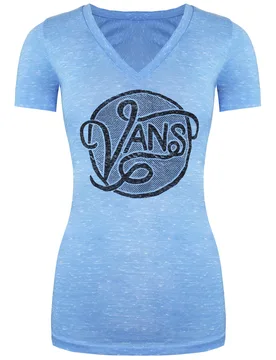 Off The Wall Graphic Logo V-Neck Short Sleeve Blue Womens T-Shirt Vvzi9nm Cotton - Size X-Small - Vans - FashionsVida