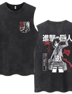 Japanese Anime Attack on Titan Mikasa Ackerman Washed Vintage Tank Tops Men Women Manga Punk Casual Oversized Sleeveless T Shirt - Aliexpress - FashionsVida