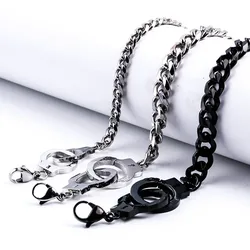 Stainless Steel Handcuff Link Bracelet for Men Punk Couple Cuff Chain Minimalist Bangle Trendy Jewelry Size Adjustable
