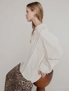 Abby Lace Insert Shirt In Cream - 6 - Lily and Lionel London Limited - FashionsVida