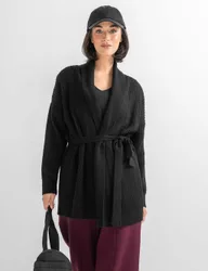 The Go To Knitted V-Neck Tie Waist Cardigan Black female