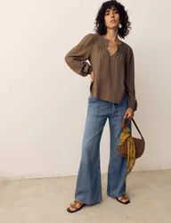 Denim Pintuck Wide Leg Jeans Medium Indigo female