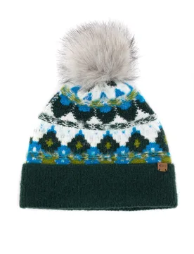 Weird Fish Frady Fair Isle Bobble Hat Size ONE - new-arrivals all new-arrivals womens women women accessories women accessories hats women all-womens - Bottle Green - FashionsVida