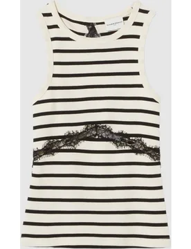 Camiseta de mujer marinera de algodón sin mangas con encaje - CLAUDIE PIERLOT - FashionsVida
