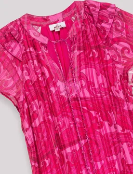 Vestido corto con manga corta estampado y escote en pico - Niza - FashionsVida