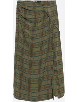 Falda fluida fruncida cuadros caqui - Bimba y Lola - FashionsVida