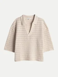 Kurzarmpullover Garakino mit Lochmuster Beige 42