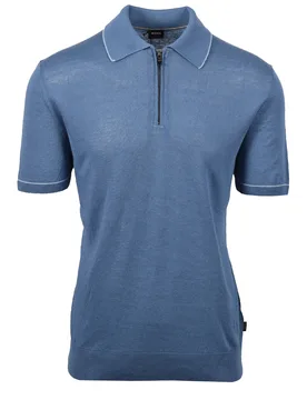 Mens H Jiovanotto Knitted Polo Shirt Light Pastel Blue Cotton - Size Large - Hugo Boss Black - FashionsVida