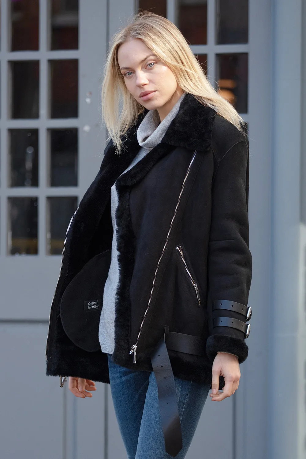 Womens 'Khloe' Oversized Sheepskin Flying Jacket - Black - Size 10 Uk - Ashwood Leather - FashionsVida