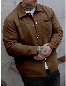 Camisa de pana holgada para hombre talla grande 6XL con cuello de camisa, chaqueta casual de manga larga para deportes de otoño 3XL - Shein - FashionsVida