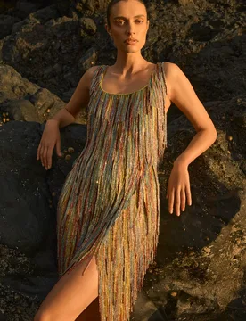 Women's Hand Beaded Tassel Midi Dress Size: 8 - Multicolor - Size: 8 - Karen millen - FashionsVida