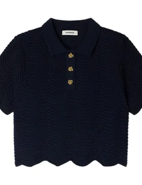 Jersey de mujer corto de punto de fantasía con cuello polo y manga corta - sandro - FashionsVida