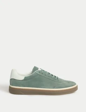 Suede Lace-Up Trainers Green male - M&S - FashionsVida