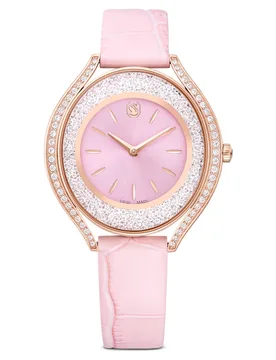 Orologio Crystalline aura, Fabbricato in Svizzera, Cinturino in pelle, Rosa, Finitura in tono oro rosa OS - Swarovski - FashionsVida