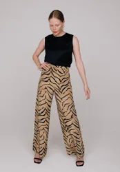 Leon Wide Leg Tiger Print Trouser In Brown - 6