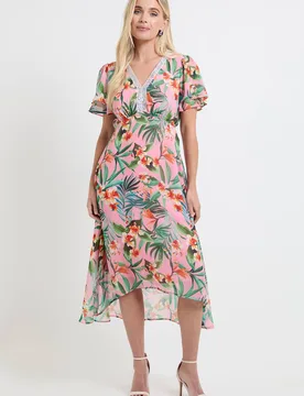 Women's Petite Floral Chiffon Sequin Insert Midi Dress in Pink Size: 20 - Pink - Size: 20 - Wallis - FashionsVida