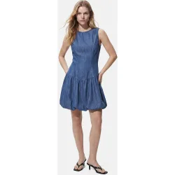 Vestido vaquero con falda fruncida de mujer