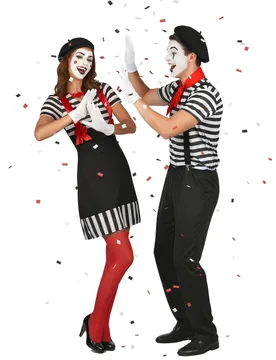 Pantomime-Paarkostüm Mime-Partnerkostüm schwarz-weiss-rot - BCI - FashionsVida