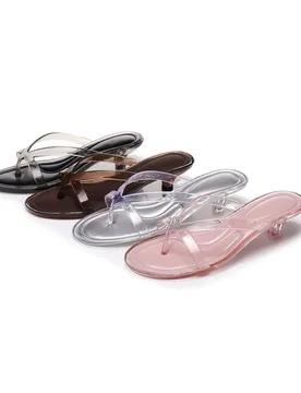 New Stylish Transparent Mid Heel Flip Flops Women Square Toe Soft Slip On Sandals Woman's Summer Beach Shoes Jelly Slides Sandal - Aliexpress - FashionsVida