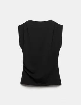 Cotton Rich Ribbed High Neck Asymmetric Top Black female - M&S - FashionsVida