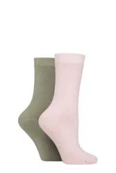 Women's 2 Pair Glenmuir Bamboo Cushioned Boot Socks Pink / Sage 4-8 - Assorted - Size: Small