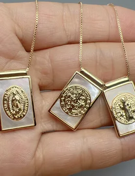 Religious Saint Benedict Cross Guadalupe Necklaces Female Metal Gold Natural Sea Shell Pendant Jewelry For Women - Aliexpress - FashionsVida