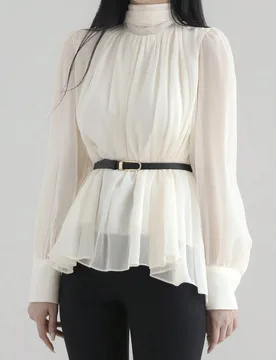 Blusa de cuello alto y manga larga minimalista para mujer, ropa casual de uso diario, ropa de vuelta a la escuela L - Shein - FashionsVida