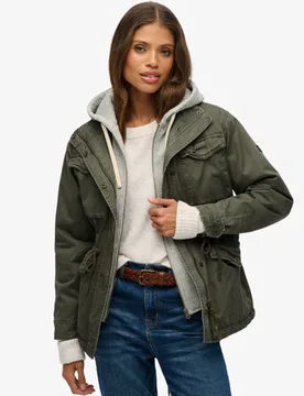 Superdry Damen Jersey Hood Military Borg Jacke Green - Größe: 42 - 139.99 - FashionsVida