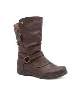 Women's Wide Fit Knitted Cuff Zipped Slouch Boots in Brown Size: 9 - Brown - Size: 9 - Pavers - FashionsVida
