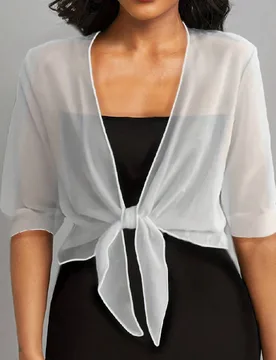 Camisa de unicolor con lazo delantero de gasa, cubierta para vacaciones de verano, cubierta de playa, chal corto ligero, cubierta casual de primavera - Shein - FashionsVida