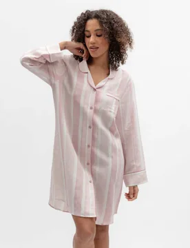 Linen Blend Striped Nightshirt Pink Mix female - Cyberjammies - FashionsVida