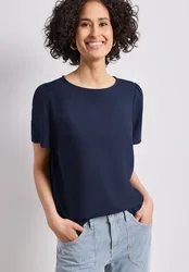 Bluse mit Rundhals und kurzen Puffärmeln female Blau