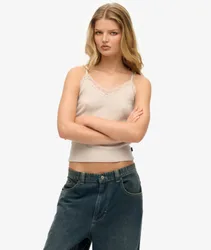 Superdry Damen Essential Trägertop mit Spitzenbesatz Creme - Größe: 42
