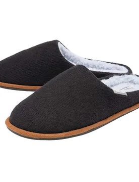 Mens Plush Lined Mule Slippers With Memory Foam - Black Fleece - Size Uk 11 - Dunlop - FashionsVida