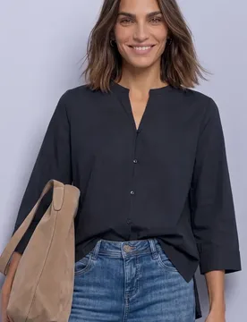 Arm Bluse mit Split Neck female Blau - Street One - FashionsVida