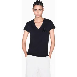 Camiseta de mujer de manga corta cuello pico y logo